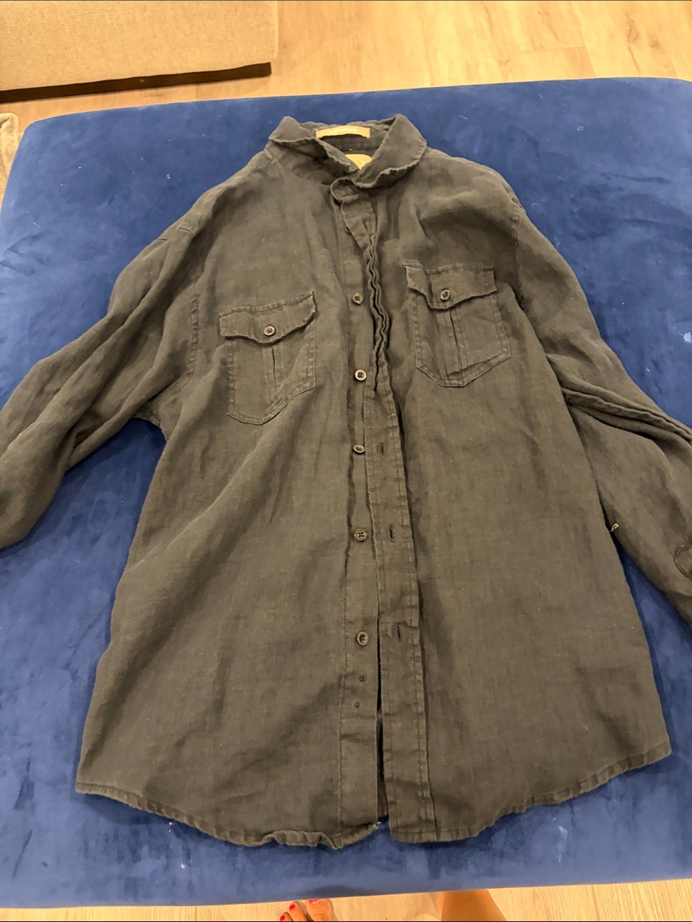 Women's Charcoal Button-Down Linen Shirt